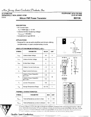 BD136 Datasheet PDF New Jersey Semiconductor