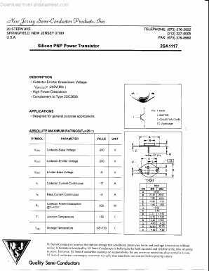 2SA1117 Datasheet PDF New Jersey Semiconductor