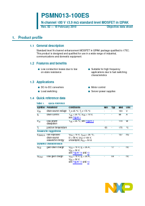 PSMN013-100ES Datasheet PDF NXP Semiconductors.