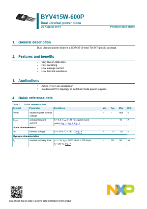 BYV415W-600P Datasheet PDF NXP Semiconductors.