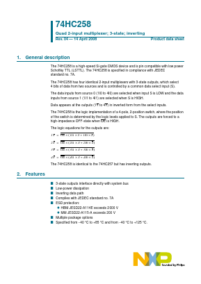 74HC258 Datasheet PDF NXP Semiconductors.