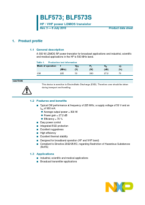 BLF573 Datasheet PDF NXP Semiconductors.