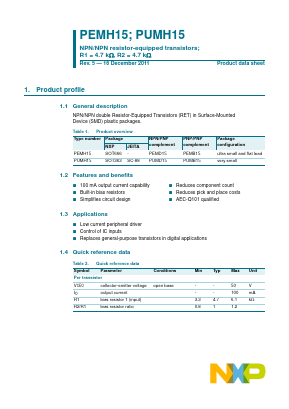 PUMH15 Datasheet PDF NXP Semiconductors.