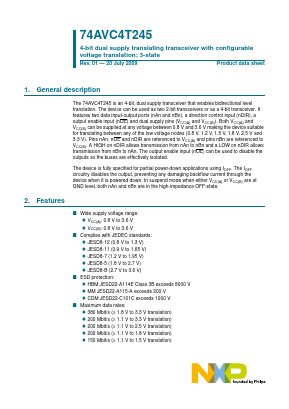 74AVC4T245 Datasheet PDF NXP Semiconductors.