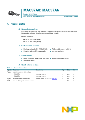 MAC97A8,412 Datasheet PDF NXP Semiconductors.