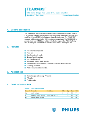 TDA8943SF Datasheet PDF NXP Semiconductors.