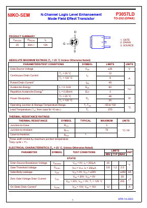 P3057LD Datasheet PDF Niko Semiconductor
