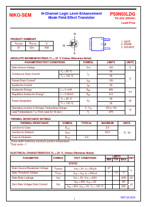 P50N03LDG Datasheet PDF Niko Semiconductor