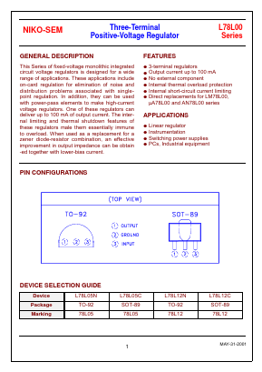 L78L12C Datasheet PDF Niko Semiconductor