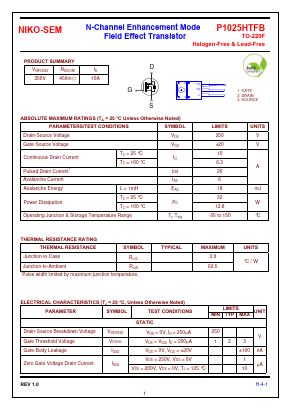 P1025HTFB Datasheet PDF Niko Semiconductor
