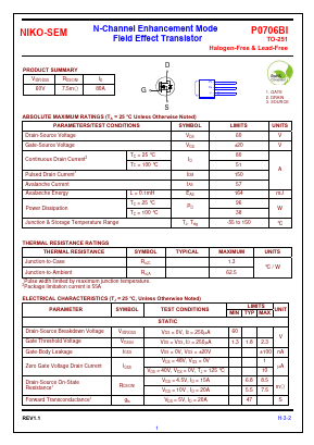 P0706BI Datasheet PDF Niko Semiconductor