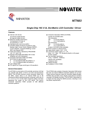 NT7603 Datasheet PDF Novatek Microelectronics
