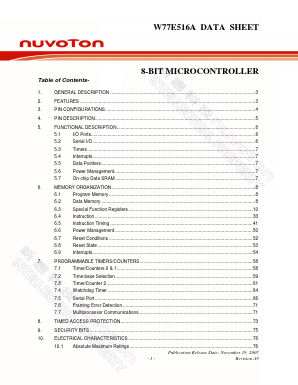 W77E516A40PL Datasheet PDF Nuvoton Technology