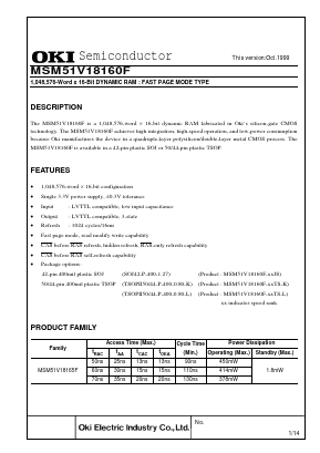 MSM51V18160F Datasheet PDF Oki Electric Industry