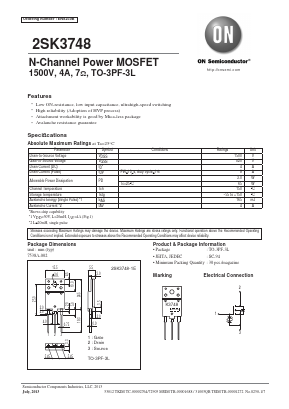 2SK3748 Datasheet PDF ON Semiconductor