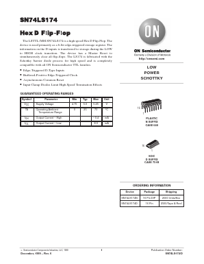 SN74LS174D Datasheet PDF ON Semiconductor