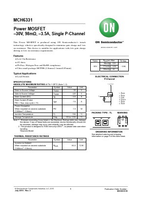 MCH6331-TL-W Datasheet PDF ON Semiconductor