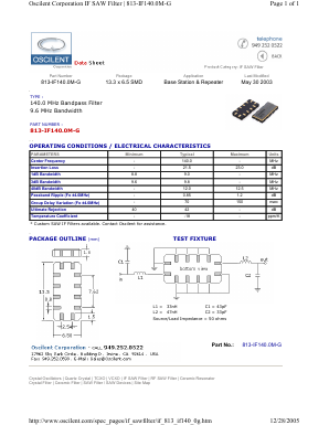 813-IF140.0M-G Datasheet PDF Oscilent Corporation