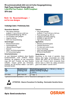 SFH4050 Datasheet PDF OSRAM GmbH