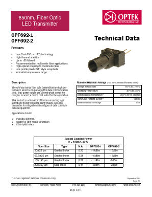 OPF692 Datasheet PDF Optek Technology