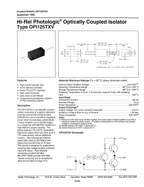 OPI125TXV Datasheet PDF Optek Technology
