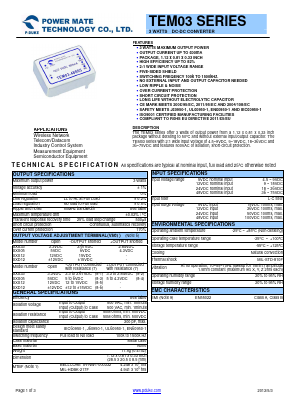 TEM03-05S05 Datasheet PDF Power Mate Technology