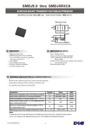 SMDJ5.0A Datasheet PDF PACELEADER INDUSTRIAL