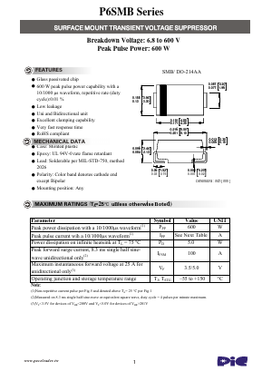 P6SMB47CA Datasheet PDF PACELEADER INDUSTRIAL