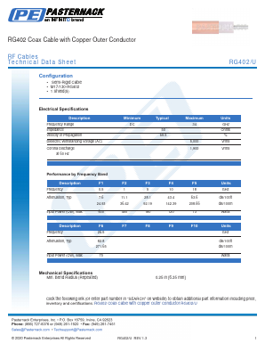 RG402 Datasheet PDF Pasternack Enterprises, Inc.