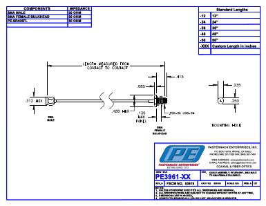 PE3961-XX Datasheet PDF Pasternack Enterprises, Inc.