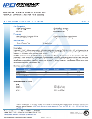 PE4117 Datasheet PDF Pasternack Enterprises, Inc.