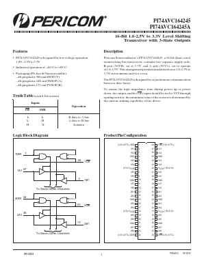 PI74AVC164245VE Datasheet PDF Pericom Semiconductor Corporation