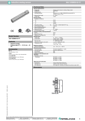 IA6-12GM50-IU-V1 Datasheet PDF Pepperl+Fuchs Inc.