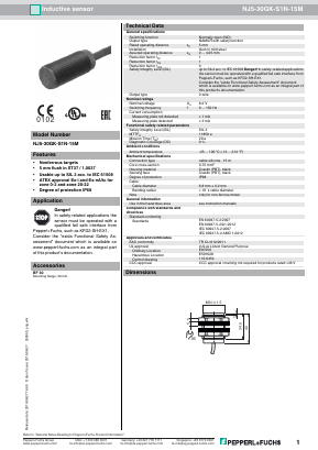 NJ5-30GK-S1N-15M Datasheet PDF Pepperl+Fuchs Inc.