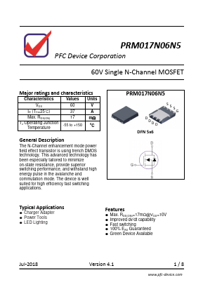 PRM017N06N5 Datasheet PDF PFC Device Inc.