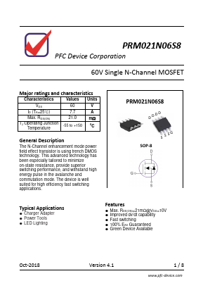 PRM021N06S8 Datasheet PDF PFC Device Inc.