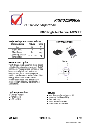 PRM021N08S8 Datasheet PDF PFC Device Inc.