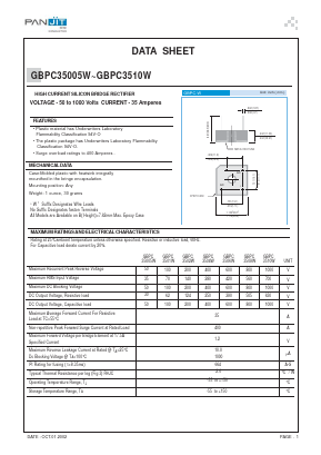 GBPC35005W Datasheet PDF PANJIT INTERNATIONAL