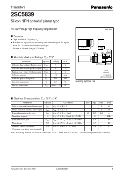 2SC5839 Datasheet PDF Panasonic Corporation