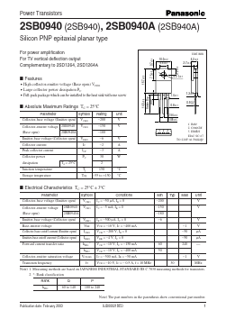 2SB0940 Datasheet PDF Panasonic Corporation