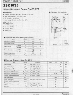 2SK1035 Datasheet PDF Panasonic Corporation