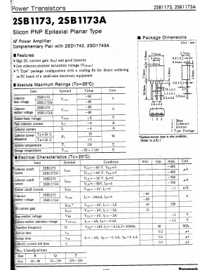 2SB1173 Datasheet PDF Panasonic Corporation