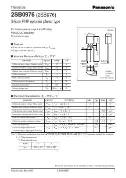 2SB0976 Datasheet PDF Panasonic Corporation
