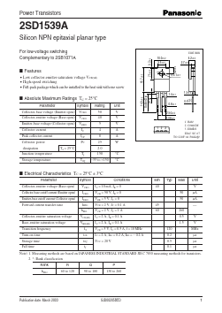 2SD1539A Datasheet PDF Panasonic Corporation