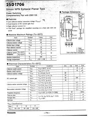 2SD1706 Datasheet PDF Panasonic Corporation