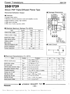 2SD1729 Datasheet PDF Panasonic Corporation