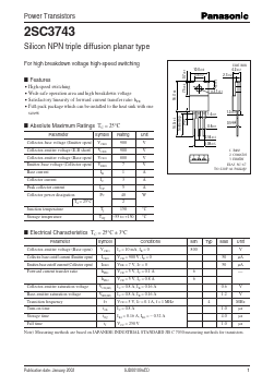 2SC3743 Datasheet PDF Panasonic Corporation