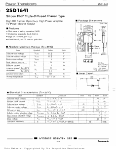 2SD1641 Datasheet PDF Panasonic Corporation