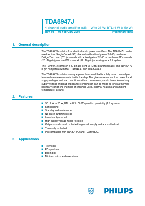 TDA8947J Datasheet PDF Philips Electronics