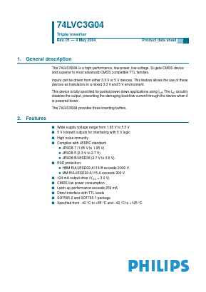 74LVC3G04 Datasheet PDF Philips Electronics